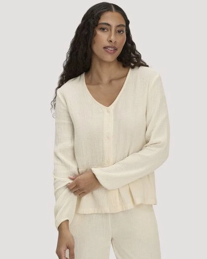 hessnatur Musselin Pyjamabluse PURE COMFORT aus reiner Bio-Baumwolle
