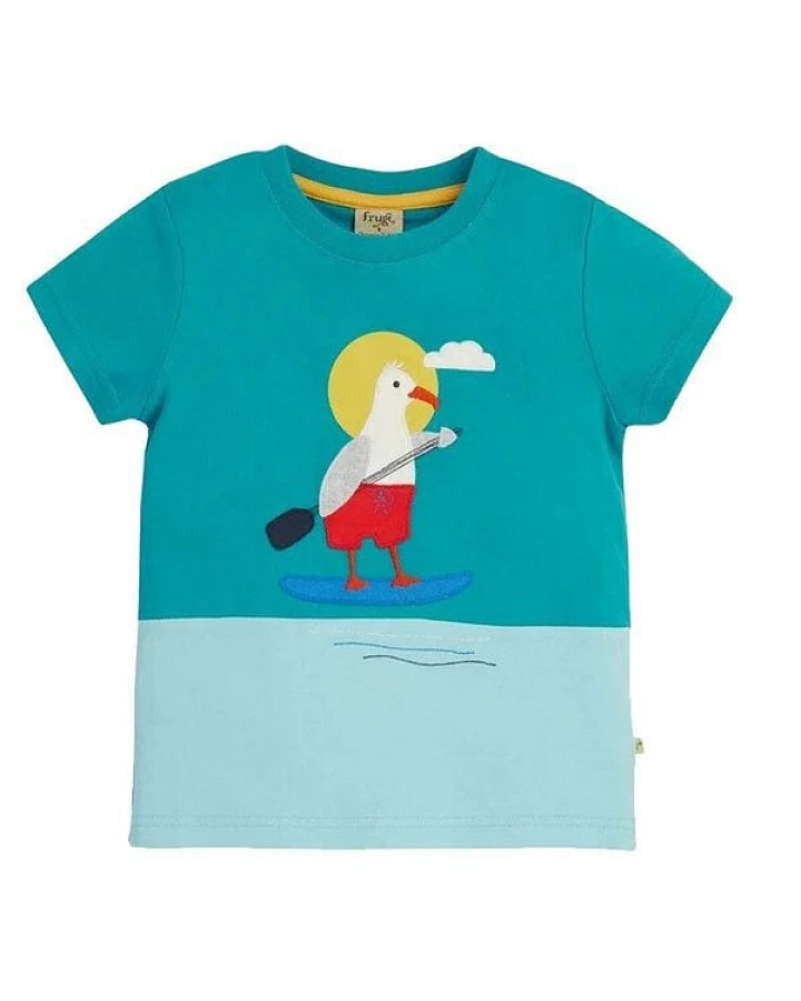 Frugi T-Shirt Möwe auf Stand-up-Paddle in blau Penryn Panel T-Shirt