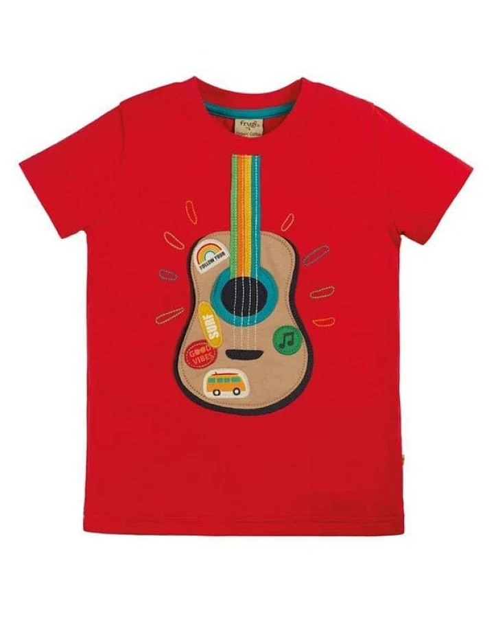 Frugi T-Shirt Avery Guitarre in rot Applique Top