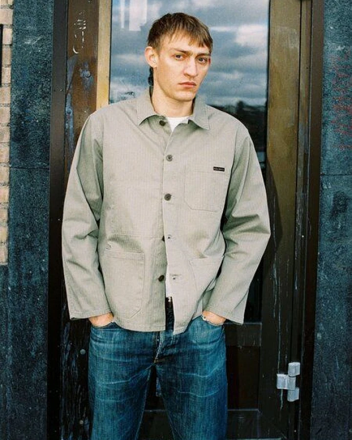 Nudie Jeans Buddy Herringbone Chore Jacket - Pale Green