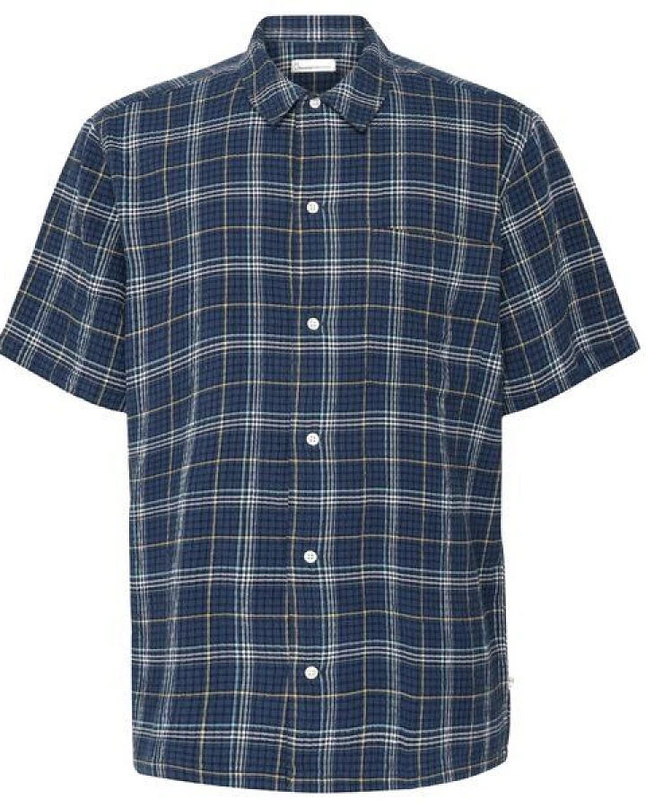 KnowledgeCotton Apparel Lockeres kurzarm Seersucker-Hemd