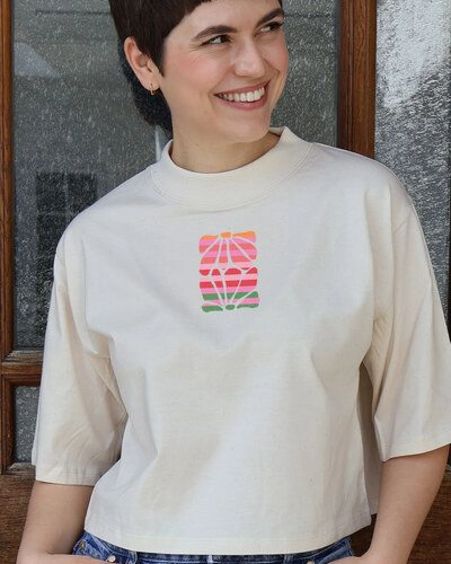 Kultgut Artdesign- Biofair- Flausch-Shirt im Boxistyle / Flower Stripes – Ansicht 2
