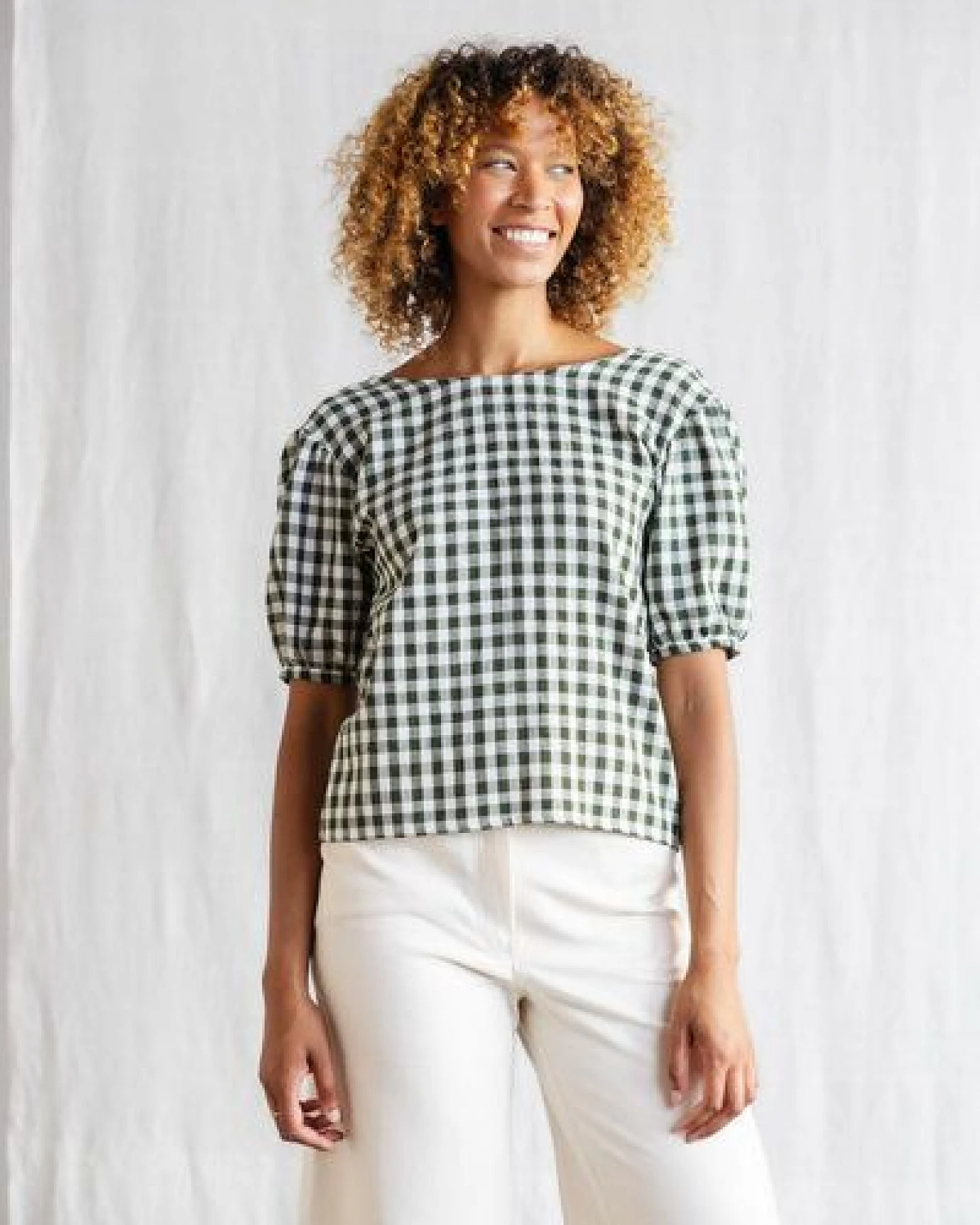 Jyoti - Fair Works Baumwoll Bluse Kalira Checks – Ansicht 3