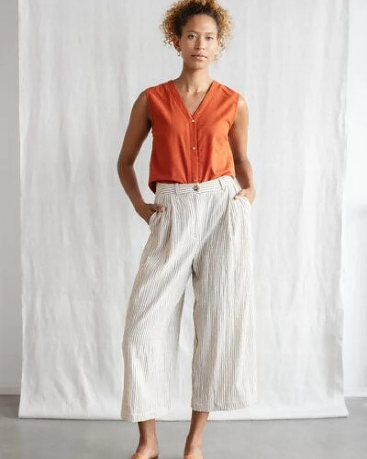 Jyoti - Fair Works Baumwoll Culotte Awasi Grau-Weiß
