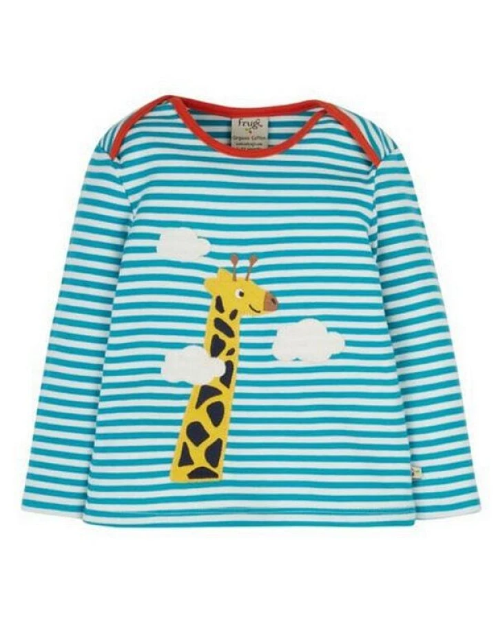 Frugi Langarm-Shirt Giraffe camper blue gestreift Bobby Applique Top Giraffe