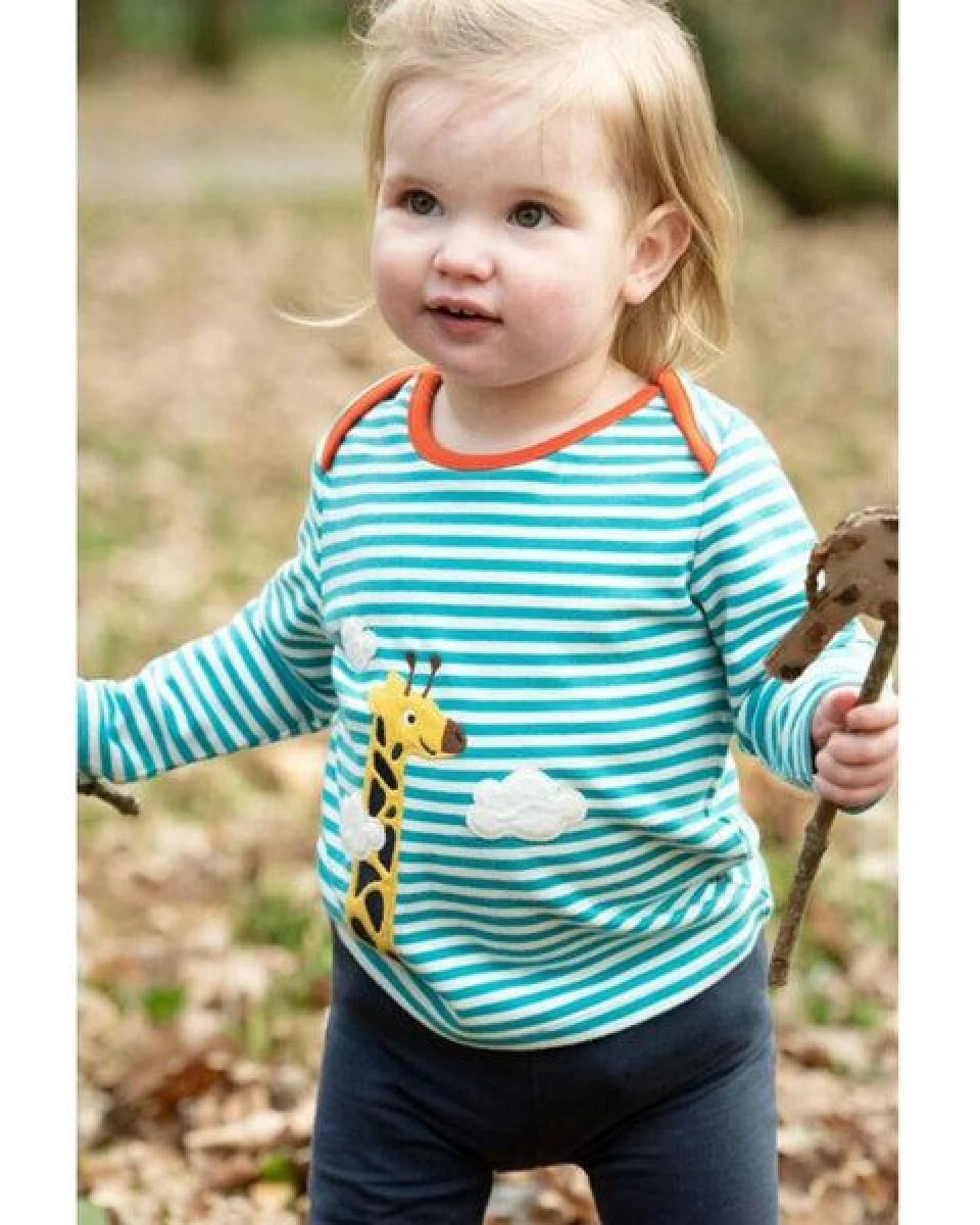 Frugi Langarm-Shirt Giraffe camper blue gestreift Bobby Applique Top Giraffe – Ansicht 2