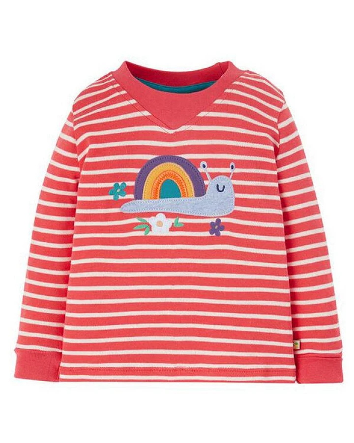 Frugi Langarm-Shirt Schnecke in melone-weiss gestreift Easy on Top Snail
