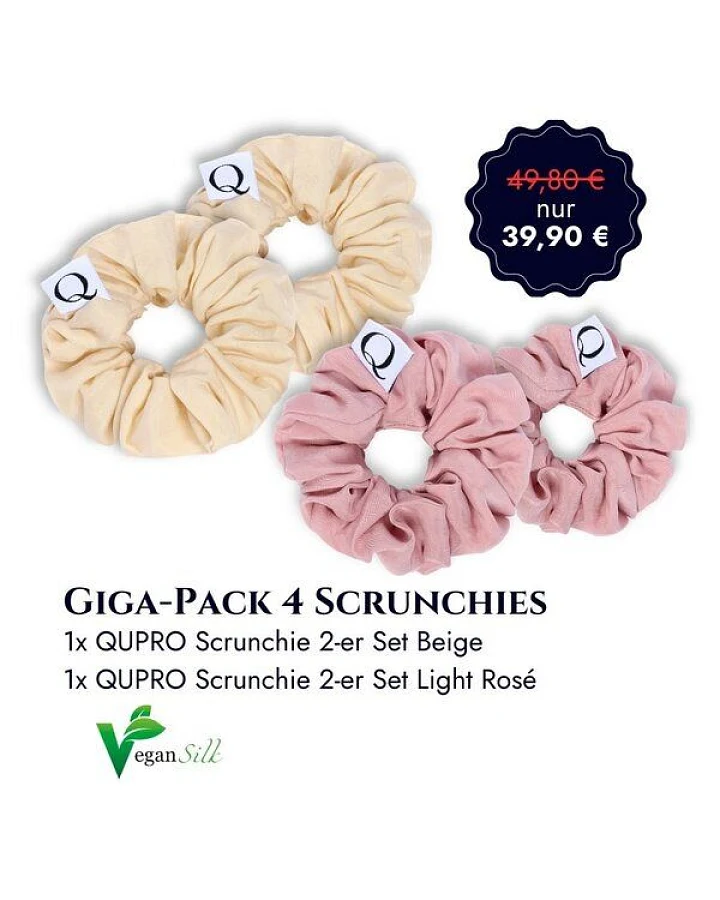 QUPRO Luxus Scrunchies 4er-Set – gegen Haarbruch & Knicke