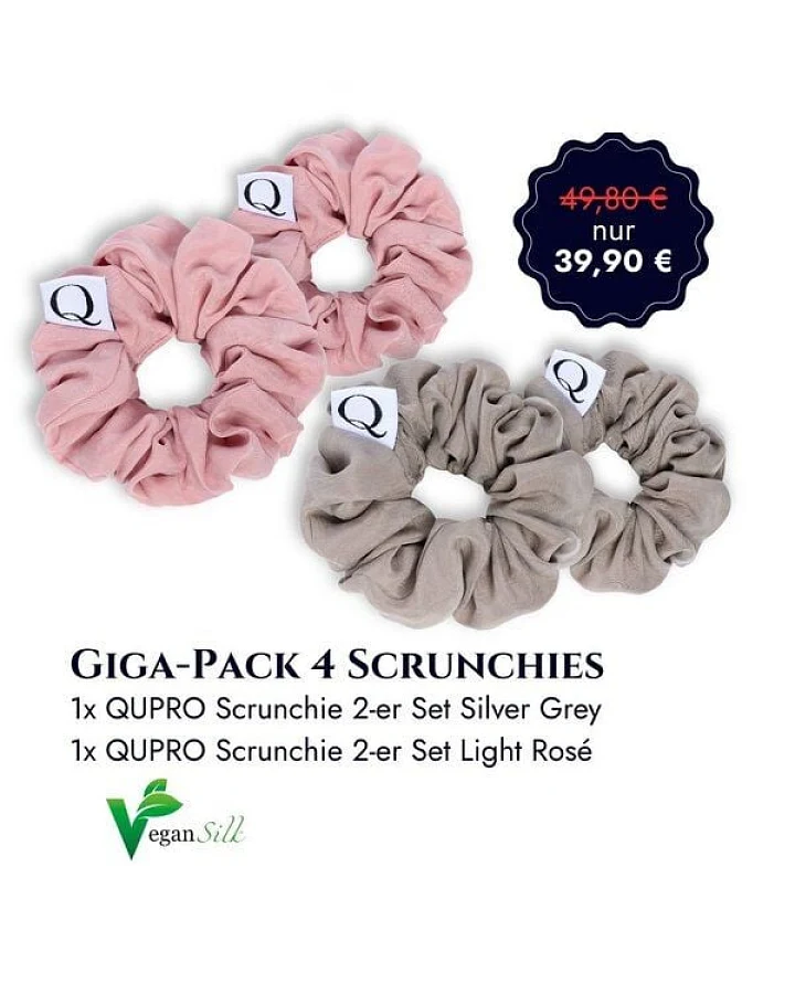 Qupro Spar-Set 4 Scrunchies Giga-Pack grey/rosé vegane Seide