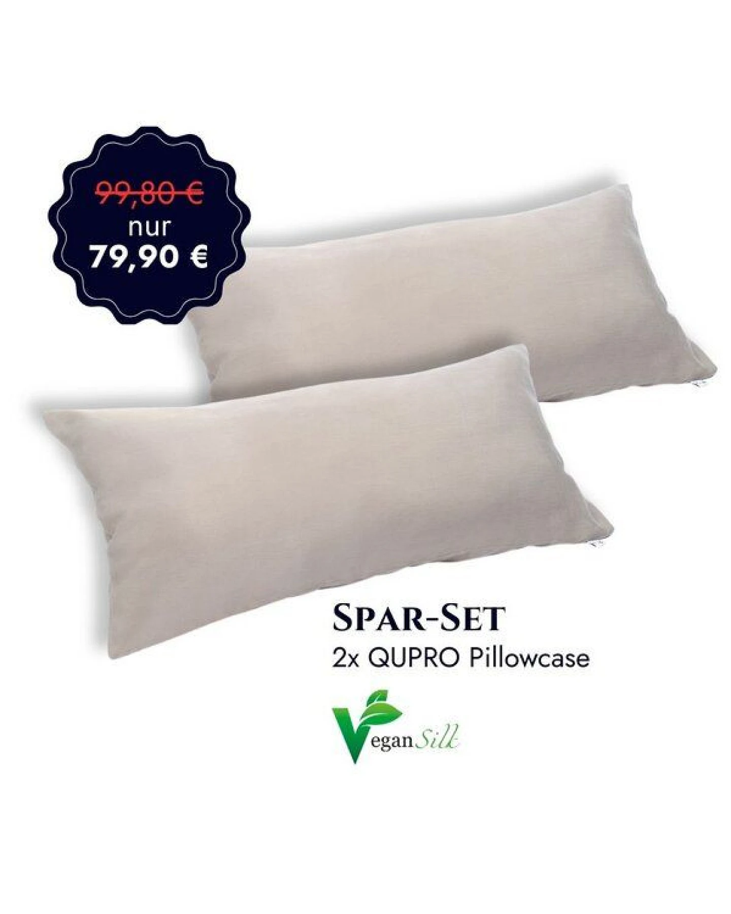 Qupro Spar-Set Pillowcase Doppelpack grey vegane Seide (40 x 80 cm) Silver Grey – Ansicht 2