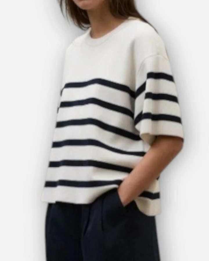 ECOALF Kurzarm Pullover weiß mit blauen Streifen