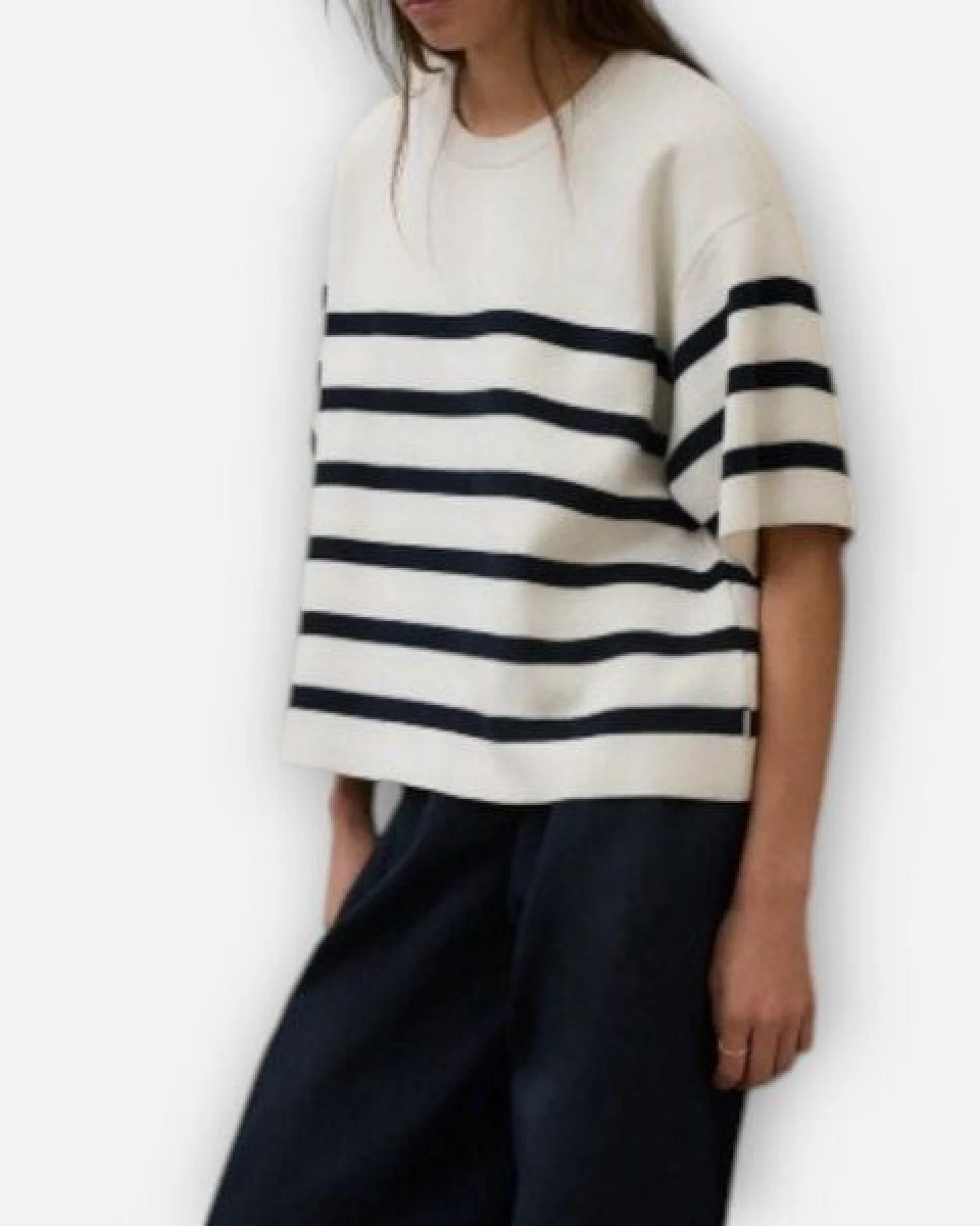 ECOALF Kurzarm Pullover weiß mit blauen Streifen – Ansicht 4