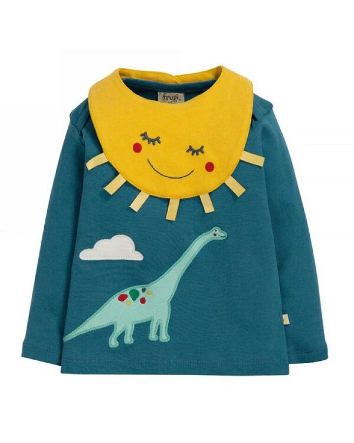 Frugi Set Langarm-Shirt Dino und Halstuch Sonne Bibs & Bob Set