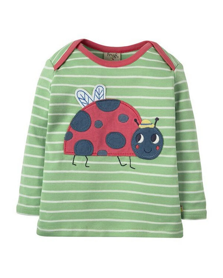 Frugi Langarm-Shirt mit Käfer in grün Bobby Applique Top
