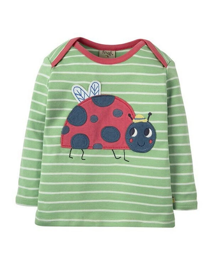 Frugi Langarm-Shirt mit Käfer in grün Bobby Applique Top