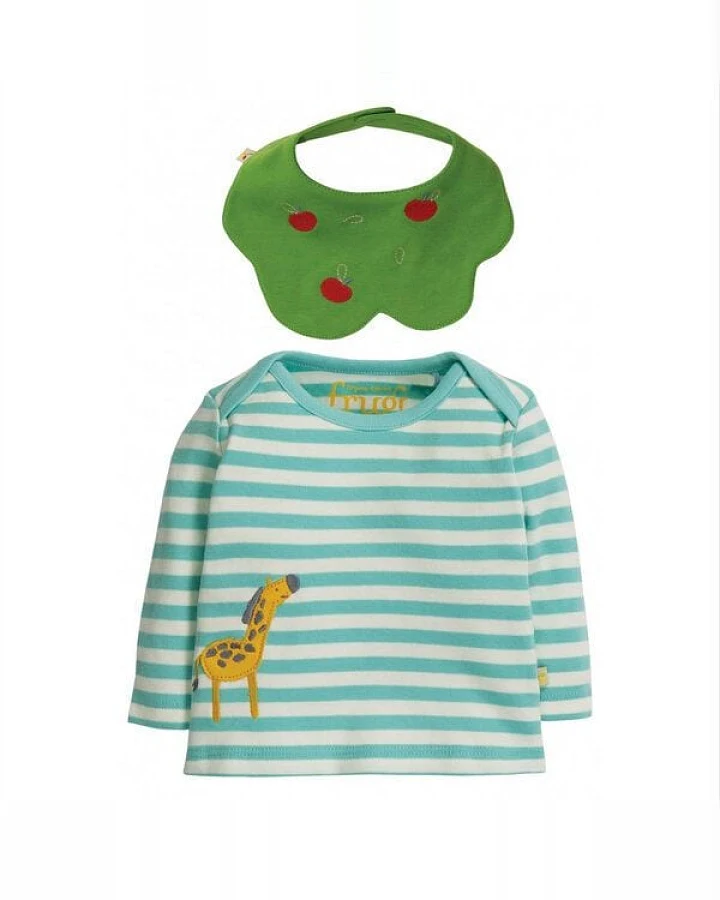 Frugi Set Langarm-Shirt Giraffe und Halstuch Apfelbaum Tip Top & Bib Set