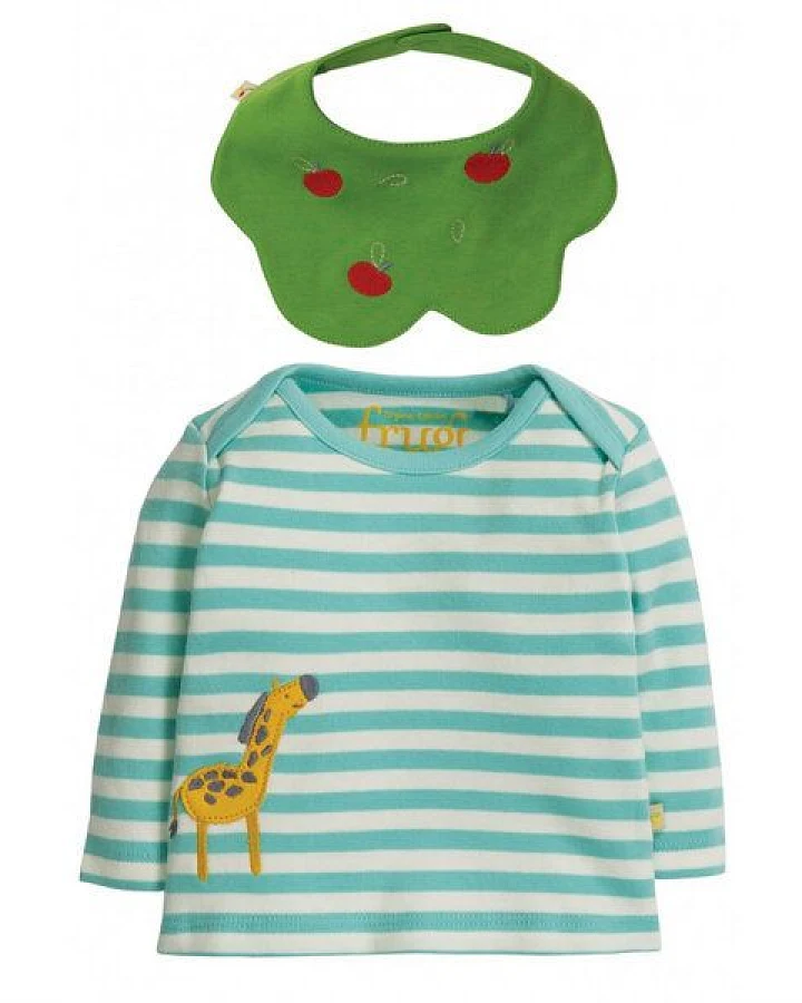 Frugi Set Langarm-Shirt Giraffe und Halstuch Apfelbaum Tip Top & Bib Set
