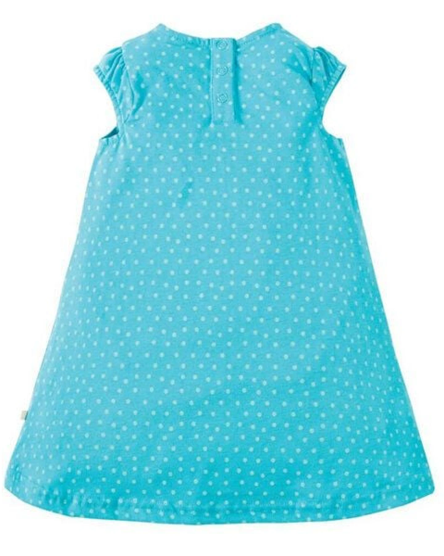 Frugi Jersey-Sommerkleid mit Einhorn-Applikation in türkis mit Punkten – Ansicht 3