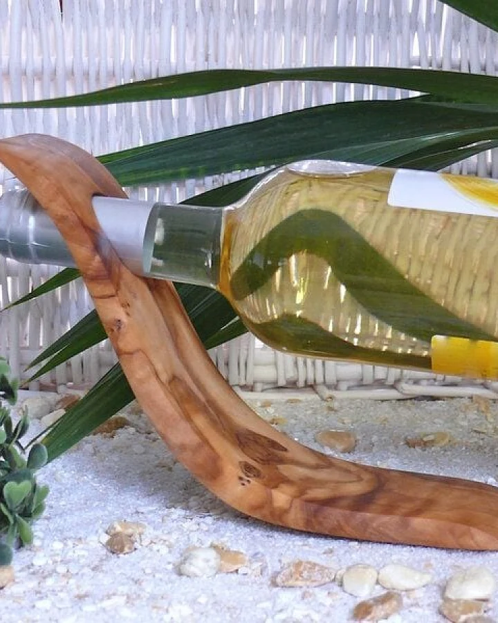 Olivenholz erleben Weinflaschenhalter WELLE aus Olivenholz