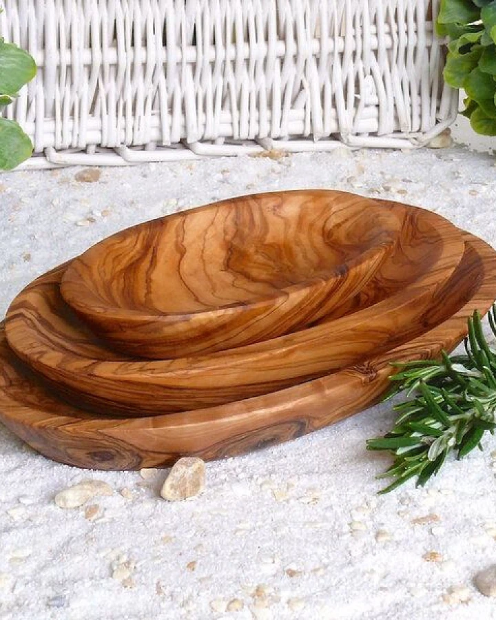 Olivenholz erleben Schälchen oval im 3er Set (klein, mittel, groß) aus Olivenholz