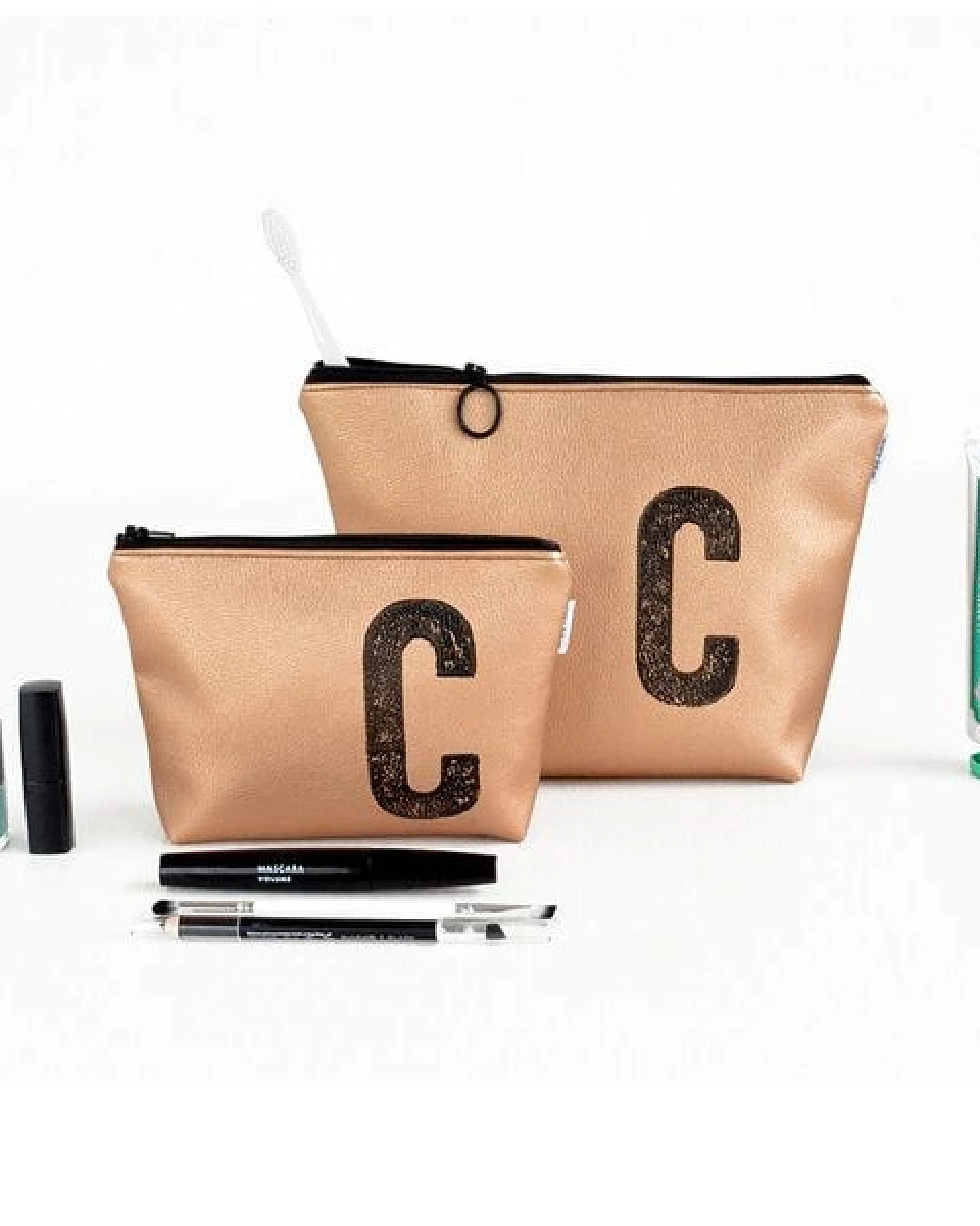 renna deluxe Kulturtasche und Kosmetiktasche personalisiert mit Monogramm - KUPFER – Ansicht 3