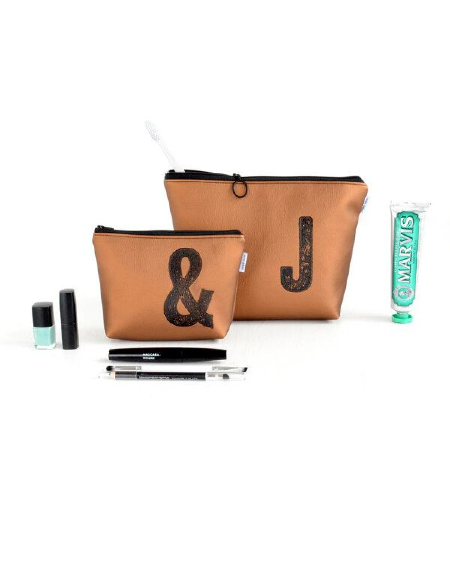 renna deluxe Kosmetiktasche und Kulturtasche personalisiert mit Monogramm - bronze – Ansicht 4
