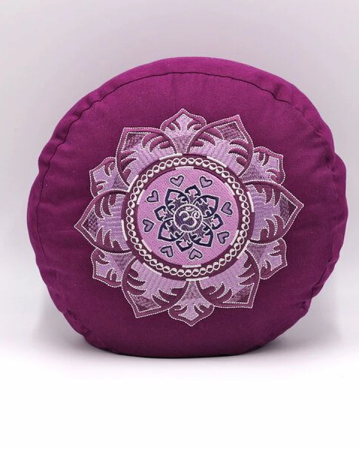 BAGHI Meditationskissen rund mit OM Mandala Bestickung