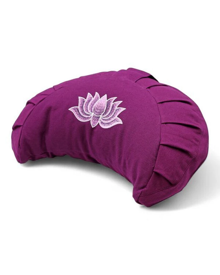 BAGHI Meditationskissen Halbmond kräftige Farben mit Lotus Bestickung im Farbverlauf Bio-Baumwolle kbA
