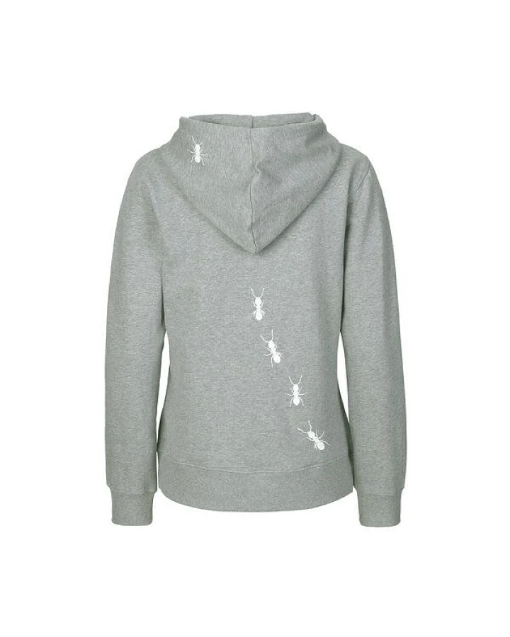 HANDGEDRUCKT "Ameisen" Frauen Zip-HOODY aus reiner Biobaumwolle (kbA)