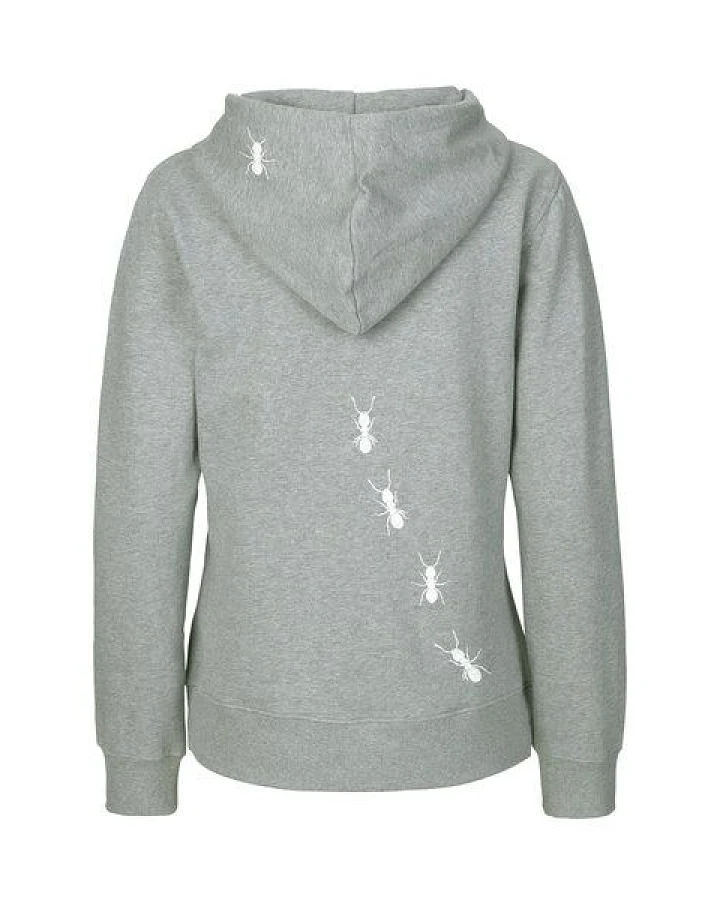 HANDGEDRUCKT "Ameisen" Frauen Zip-HOODY aus reiner Biobaumwolle (kbA)
