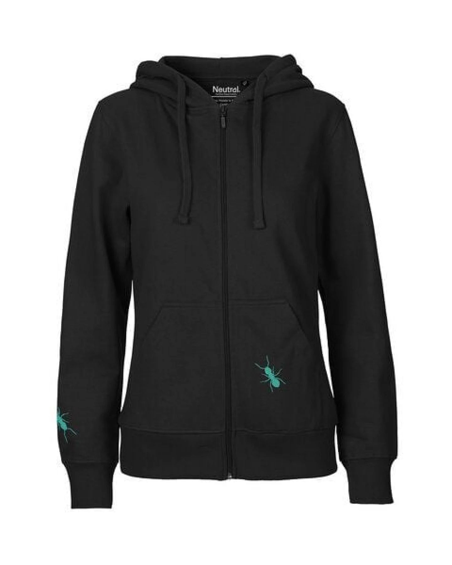 HANDGEDRUCKT "Ameisen" Frauen Zip-HOODY aus reiner Biobaumwolle (kbA) – Ansicht 2