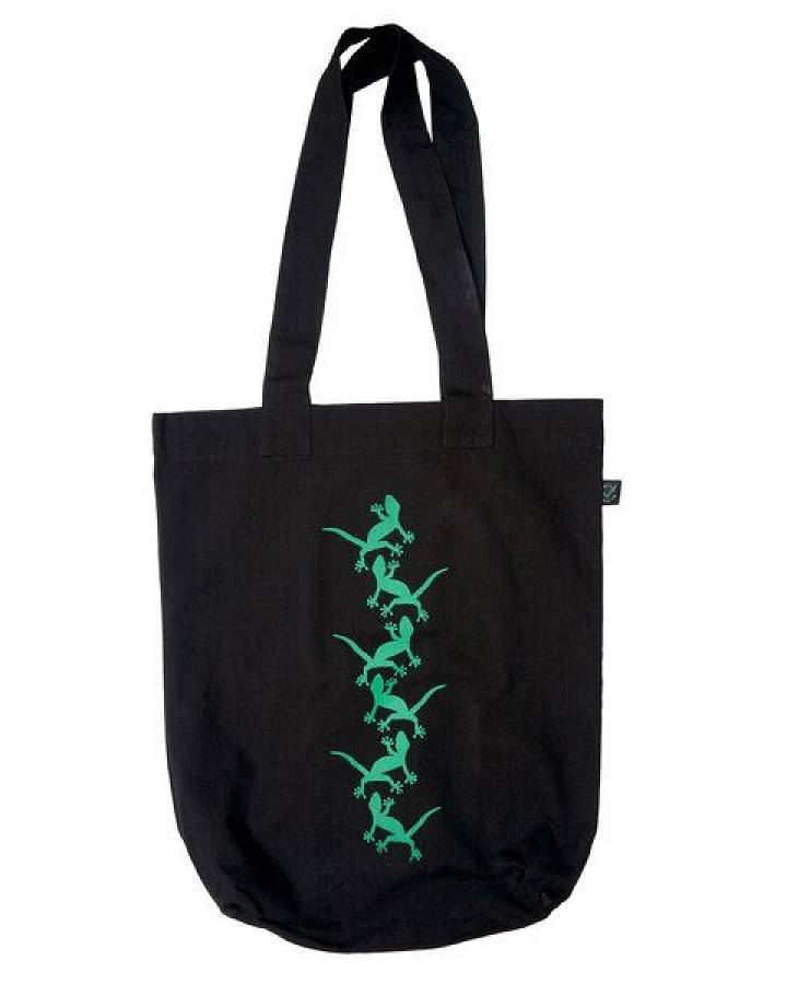 HANDGEDRUCKT "Geckos" Shopper aus BAUMWOLLE kbA