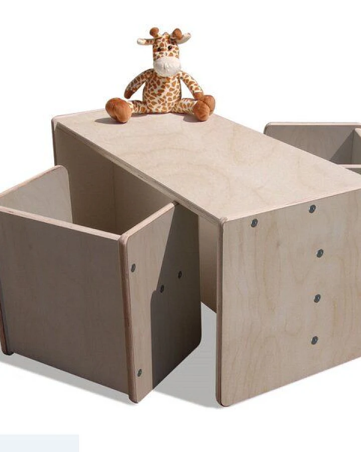 Die Schreiner Christoph Siegel 1 Kinder Wendetisch & 2 Wendehocker Set - naturbelasen- sehr stabil