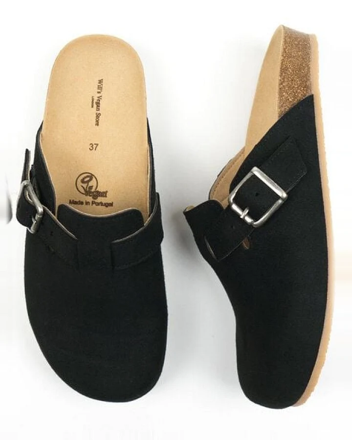 Will's Vegan Shop Clog Footbed Sandals Schwarz Veganes Wildleder Damen