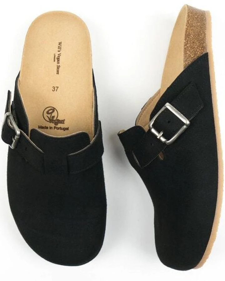 Will's Vegan Shop Clog Footbed Sandals Schwarz Veganes Wildleder Damen