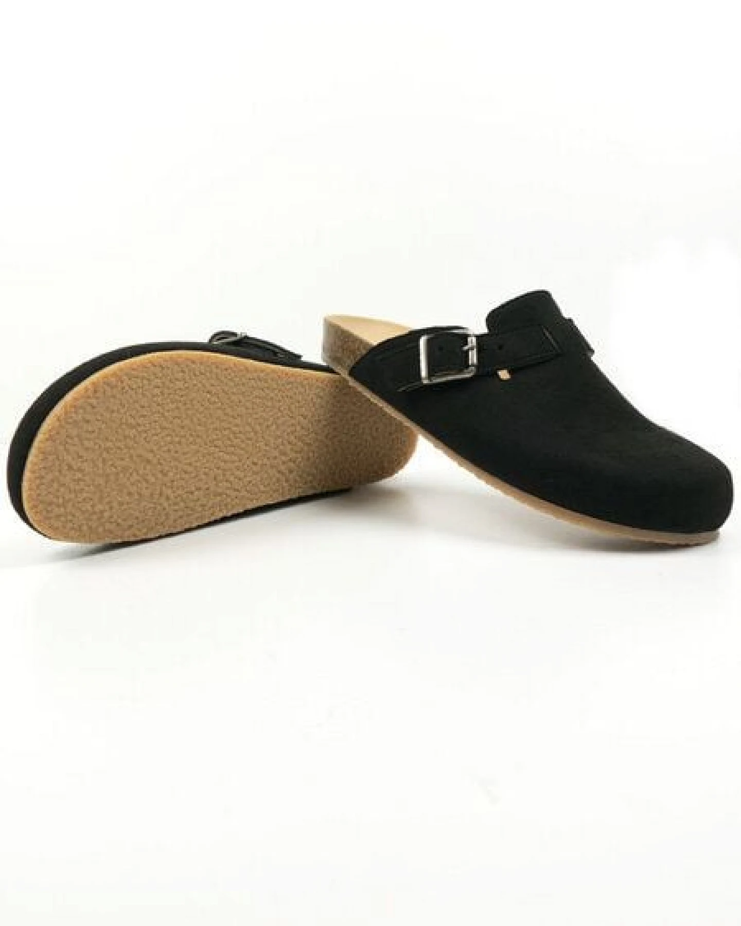 Will's Vegan Shop Clog Footbed Sandals Schwarz Veganes Wildleder Damen – Ansicht 4