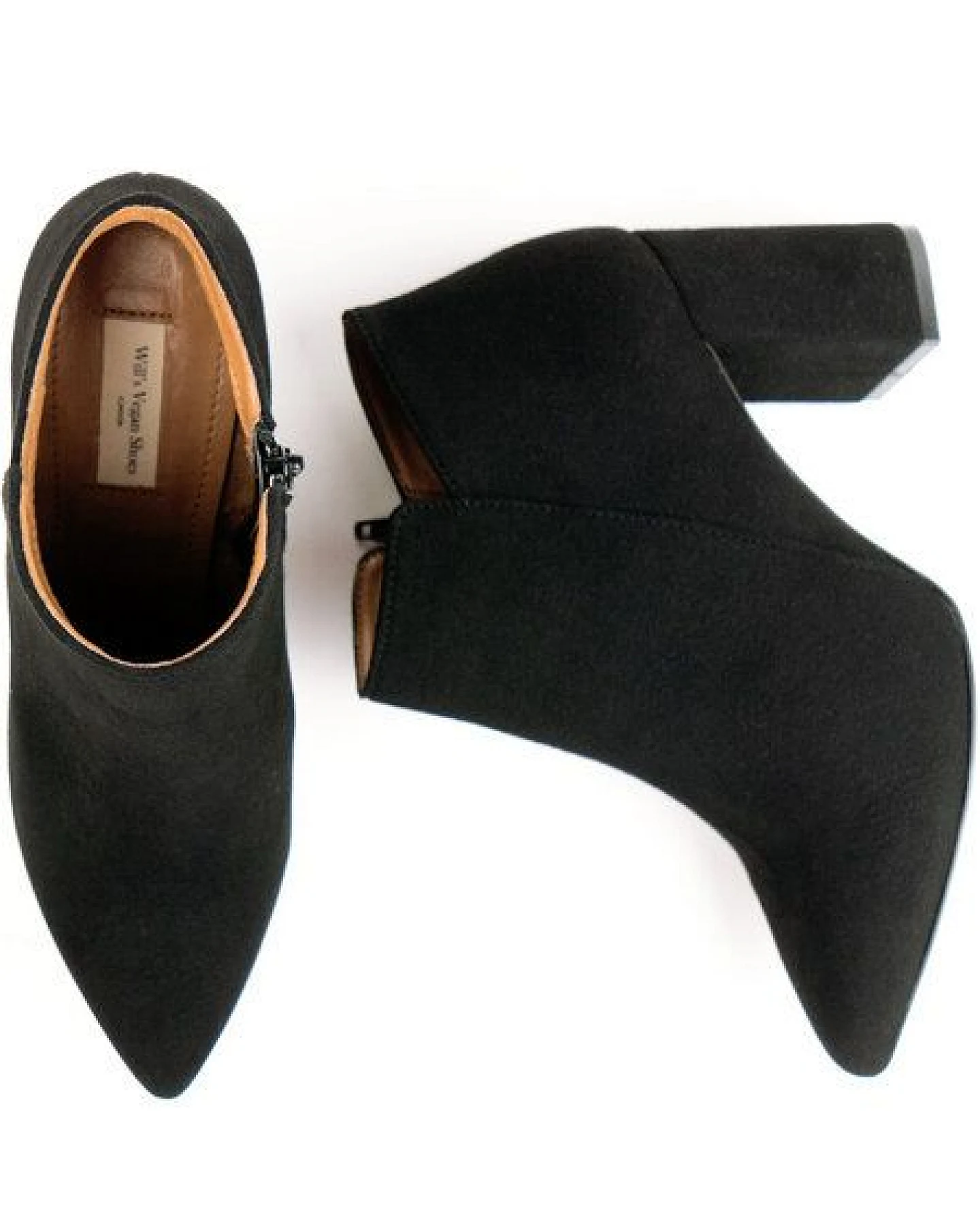 Will's Vegan Shop Spitz Zulaufende Stiefel Schwarz Veganes Wildleder Damen – Ansicht 2