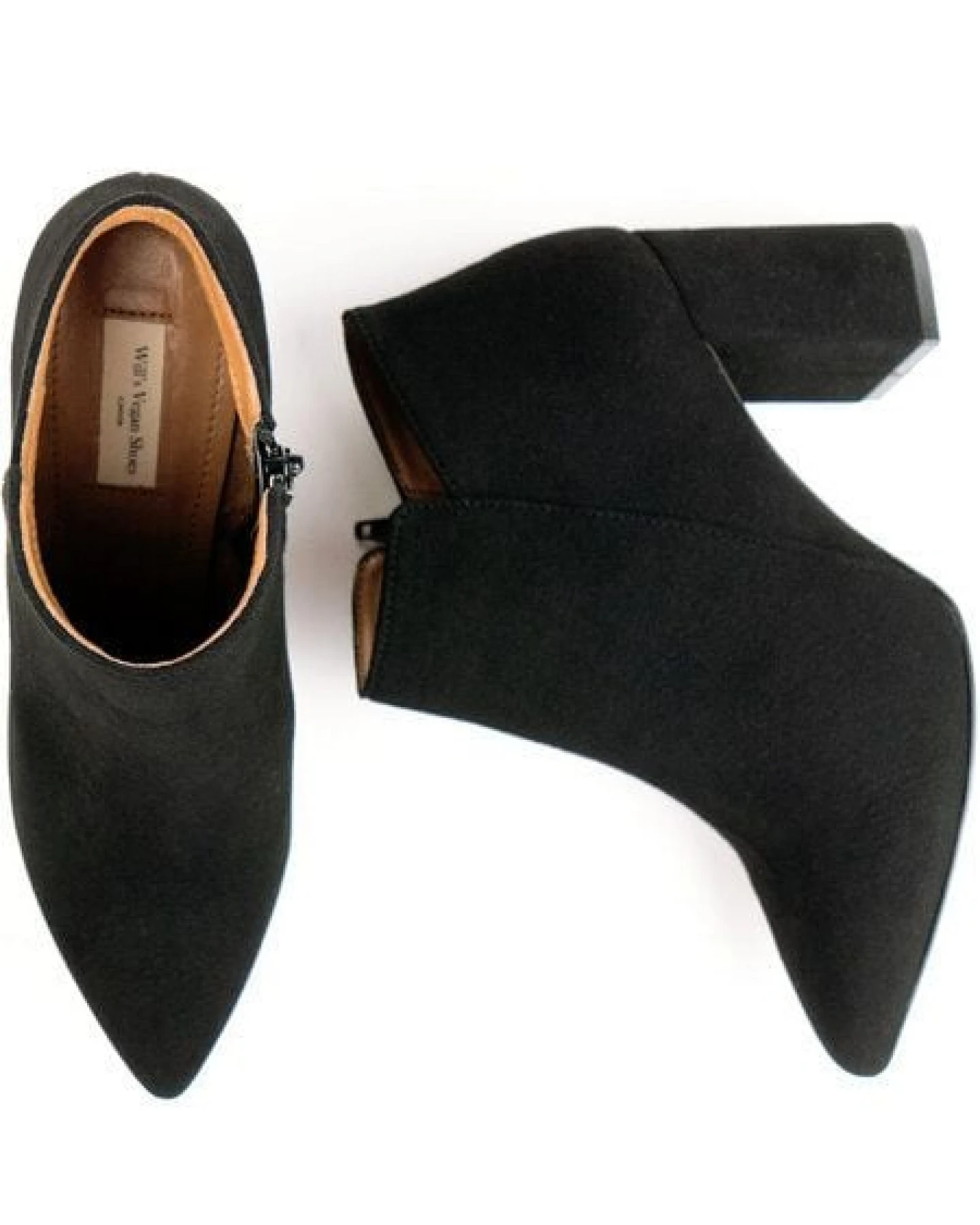 Will's Vegan Shop Spitz Zulaufende Stiefel Schwarz Veganes Wildleder Damen – Ansicht 2
