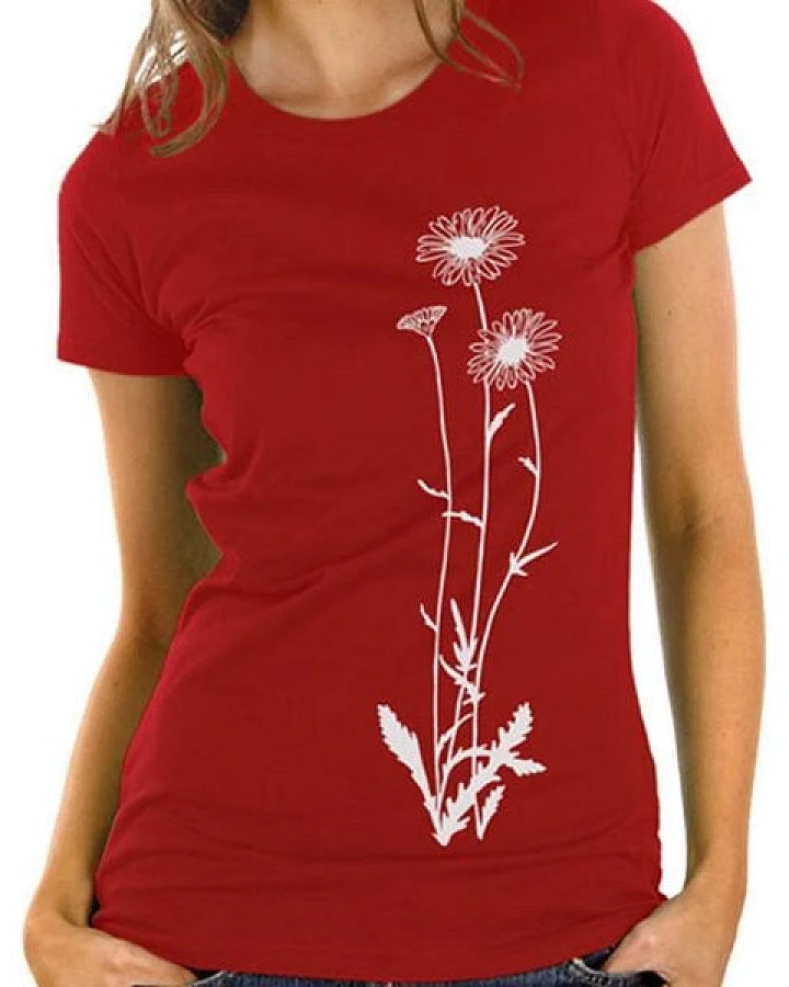 Picopoc Blumen T-Shirt in rot & weiß / Figurbetont
