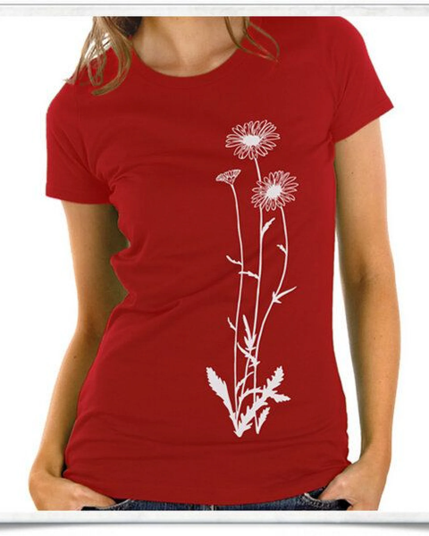 Picopoc Blumen T-Shirt in rot & weiß / Figurbetont – Ansicht 3