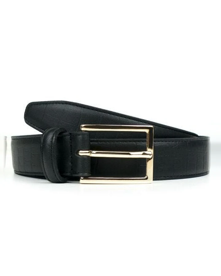 Will's Vegan Shop Luxuriöser Gürtel, 3 cm Schwarz Gold Damen