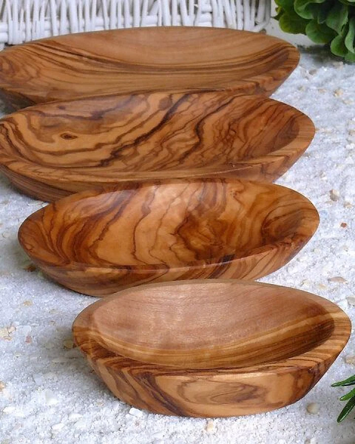 Olivenholz erleben Schälchen oval im 4er Set (mini, klein, mittel, groß) aus Olivenholz
