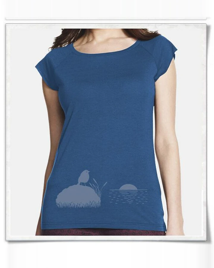 Picopoc VOGEL BEI SONNENUNTERGANG / Denim-Blau & Grau / Bambus T-Shirt