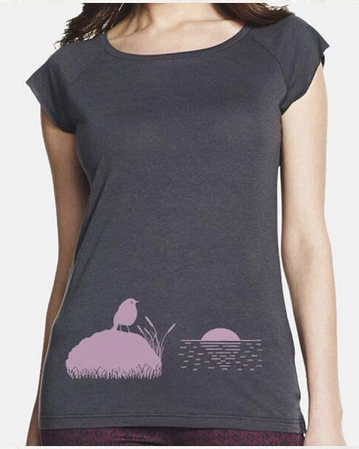Picopoc VOGEL BEI SONNENUNTERGANG / Grau / Bambus T-Shirt