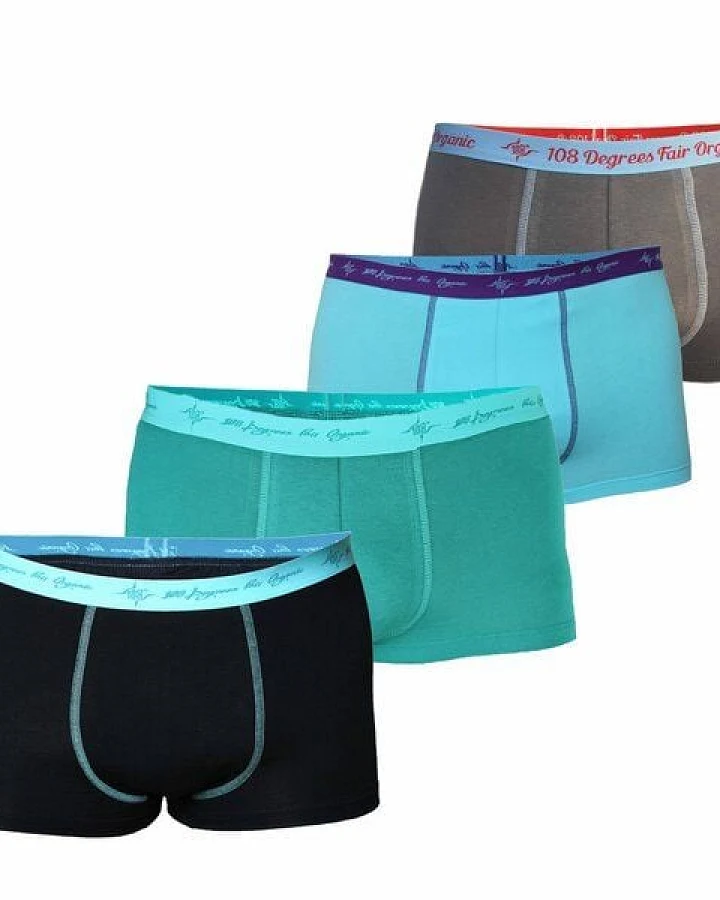 108 Degrees 4er Mix Pack Herren Retro Pants GOTS, Fairtrade in petrol / schwarz mint / aqua / grey