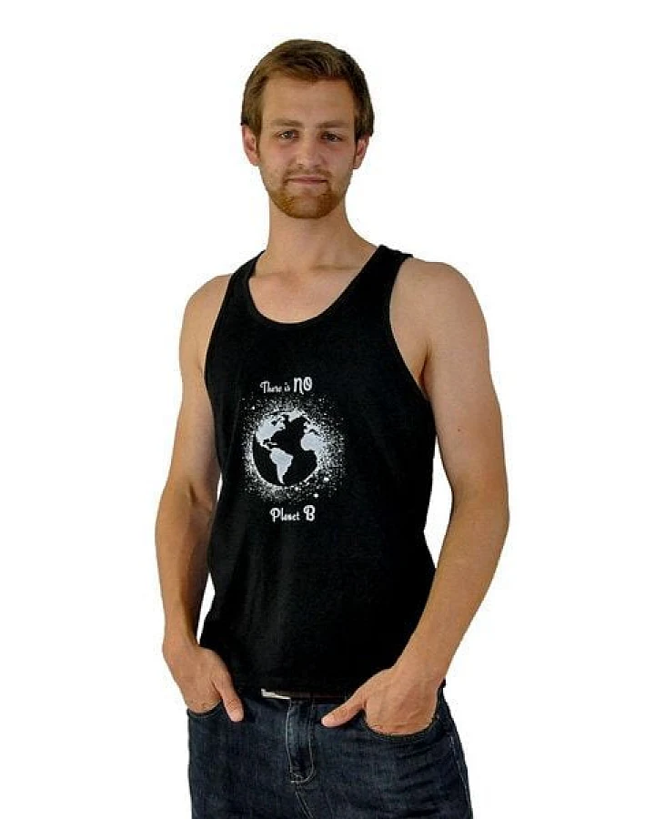 Human Family Lässiges Herren Tanktop in schwarz mit großem Print - "Jump Planet B"