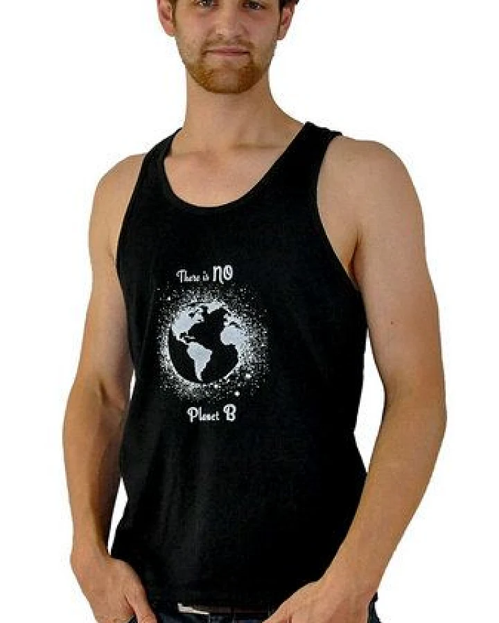 Human Family Lässiges Herren Tanktop in schwarz mit großem Print - "Jump Planet B"