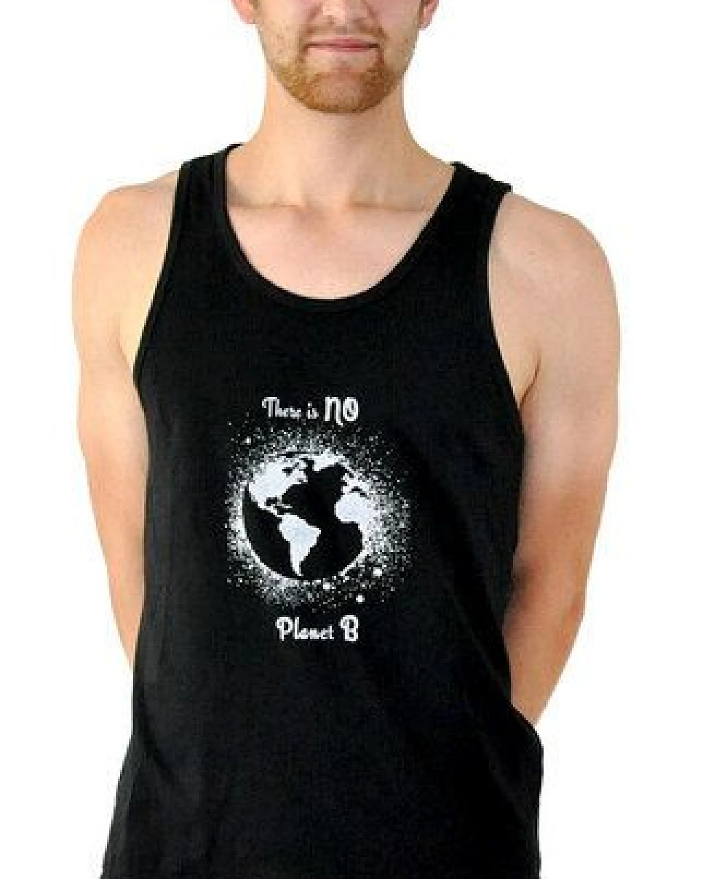Human Family Lässiges Herren Tanktop in schwarz mit großem Print - "Jump Planet B" – Ansicht 4