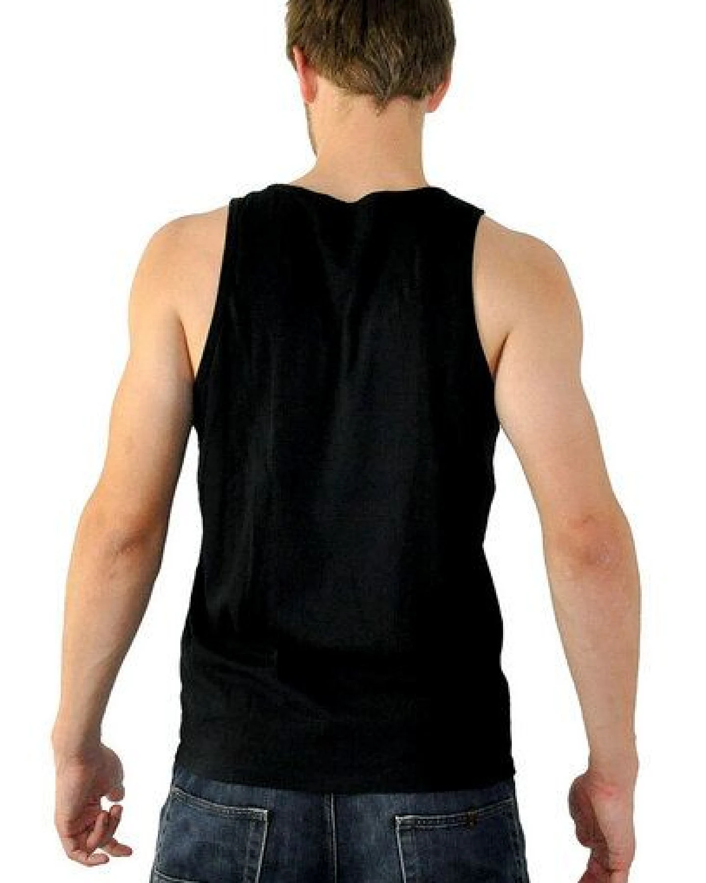 Human Family Lässiges Herren Tanktop in schwarz mit großem Print - "Jump Planet B" – Ansicht 3