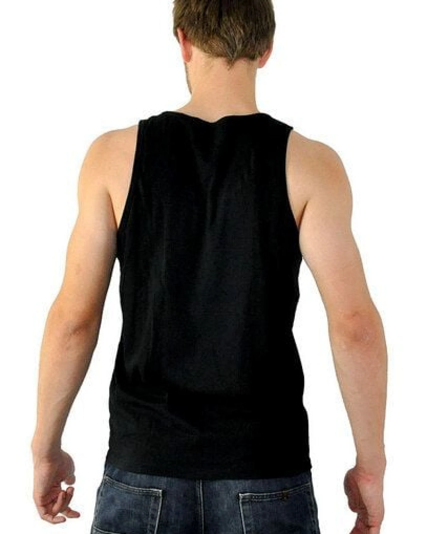 Human Family Lässiges Herren Tanktop in schwarz mit großem Print - "Jump Planet B" – Ansicht 3